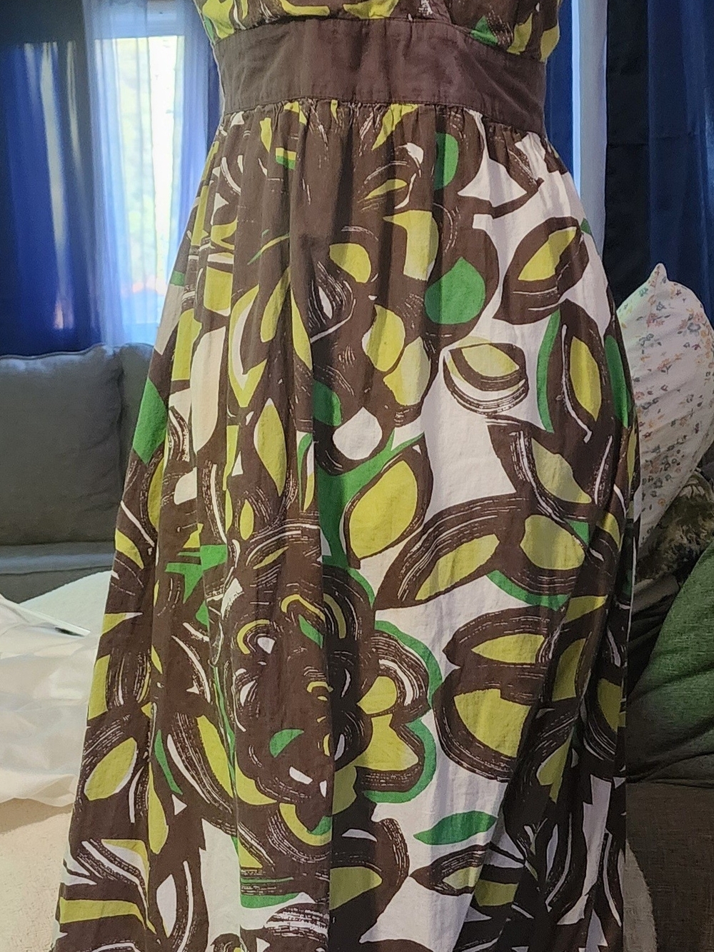 Magic Brown, Green and White Floral Maxi Dress